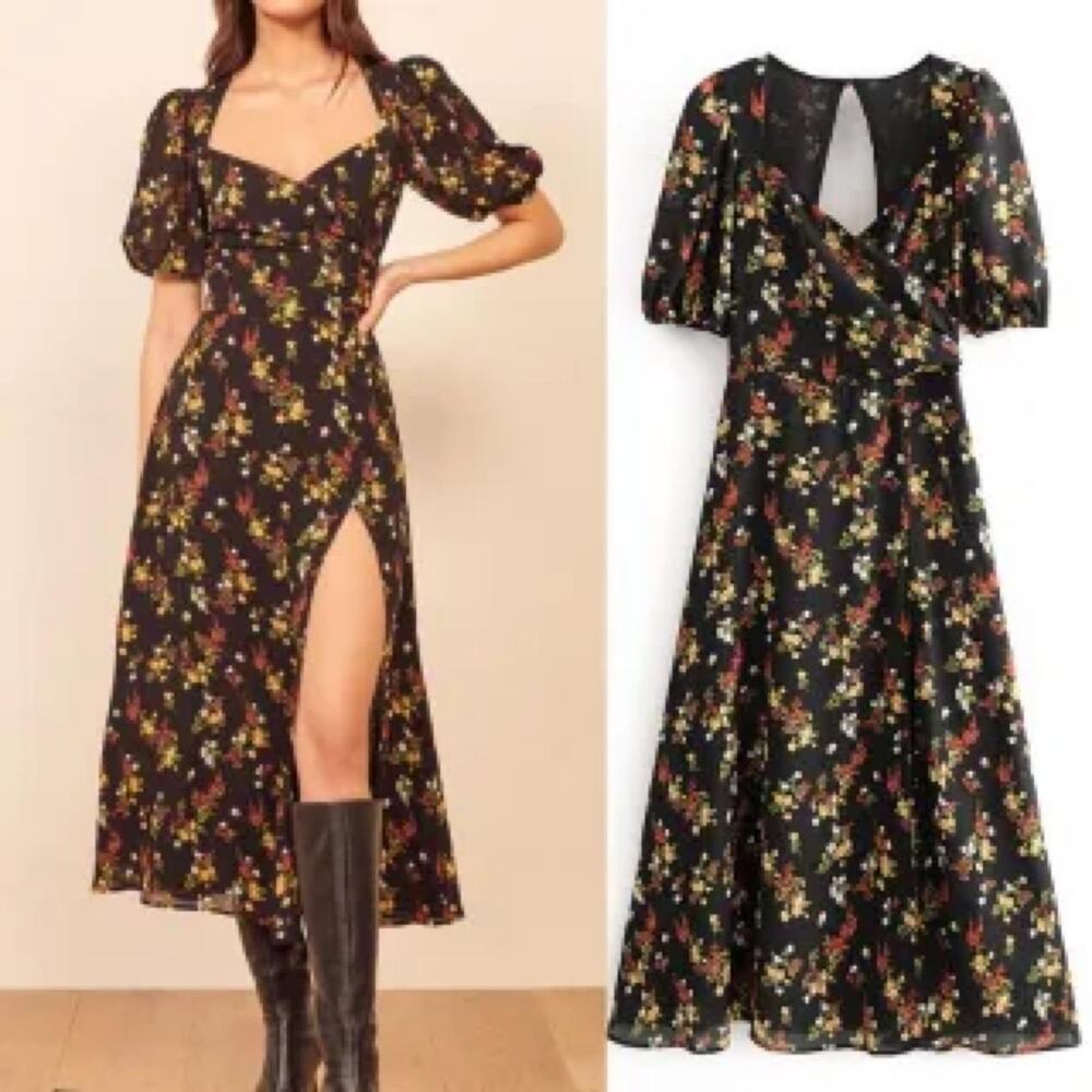 Reformation black floral maxi dress